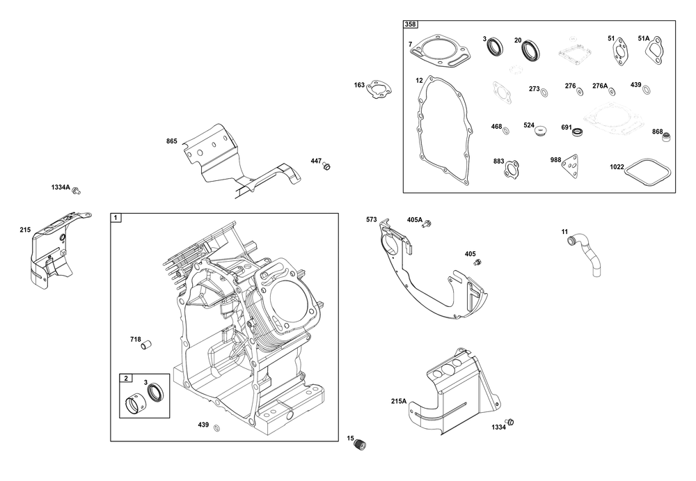 Cylinder Group Diagram and Parts List for 356447-3545-G1 200000 - 399999 Briggs and Stratton Engine